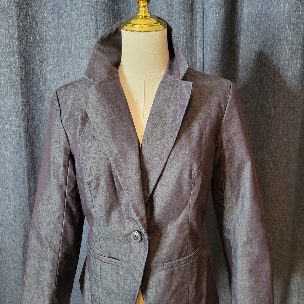 Chambray Blaser By Merona. Denim Coat Jacket Work Classic Stylish Versatile Cute - Picture 2 of 5